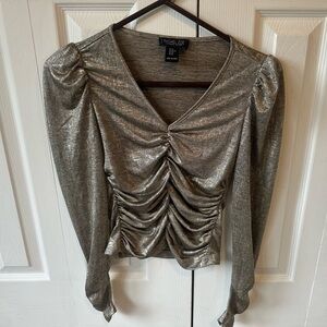 Rachel Zoe Silver Ruched V-Neck Top